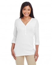 Devon & Jones DP186W Ladies' Perfect Fit™ Y-Placket Convertible Sleeve Knit Top